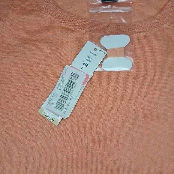 Signature Expression 100% Cashmere L Sweater Short Sleeve Lightweight Orange NWT - Picture 3 of 7
